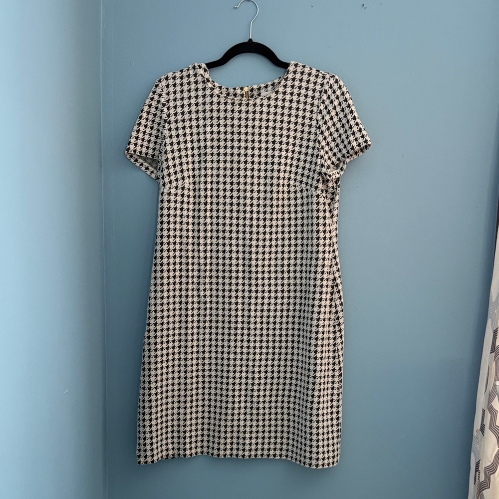 Calvin Klein Black and White Houndstooth Midi Dress